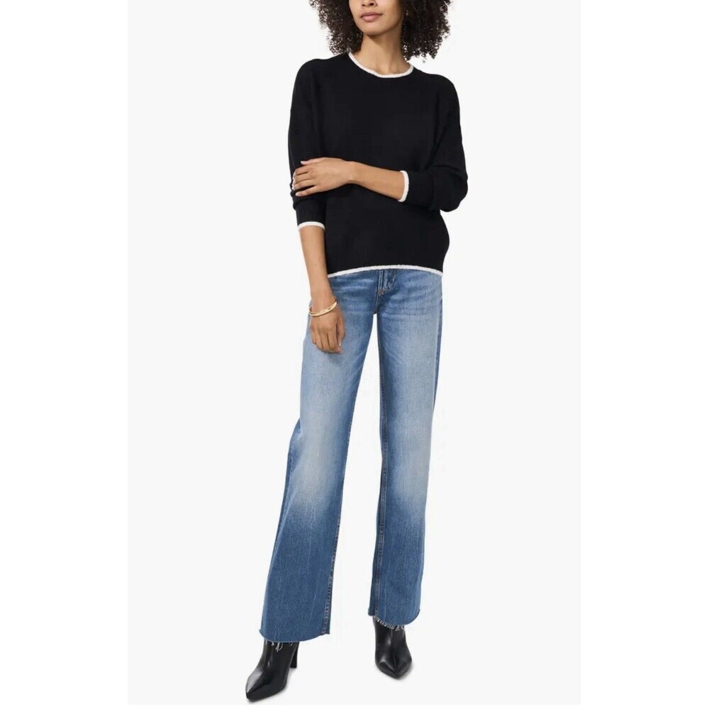 Vince Camuto Tipped Black White Crewneck Long Sleeve Sweater Small NWT $69
